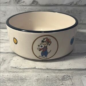 Cream Ceramic small Dog Bowl with Cartoon dogs Design juggler jester